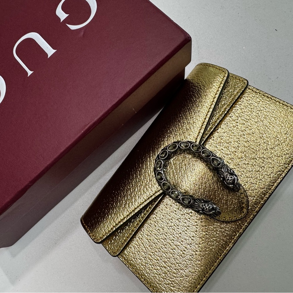 Metallic Calfskin Crystal Dionysus Shoulder
Bag Gold